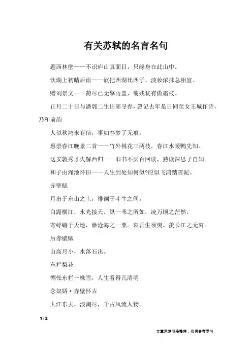 有关苏轼的名言名句_名人名言