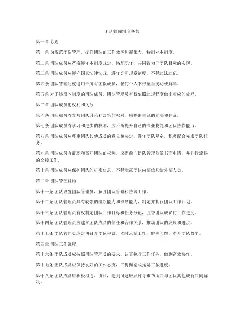 团队管理制度条款