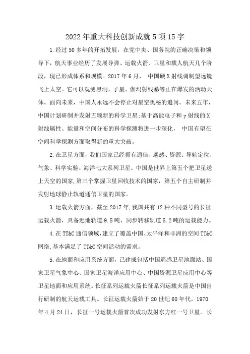 2022年重大科技创新成就5项15字