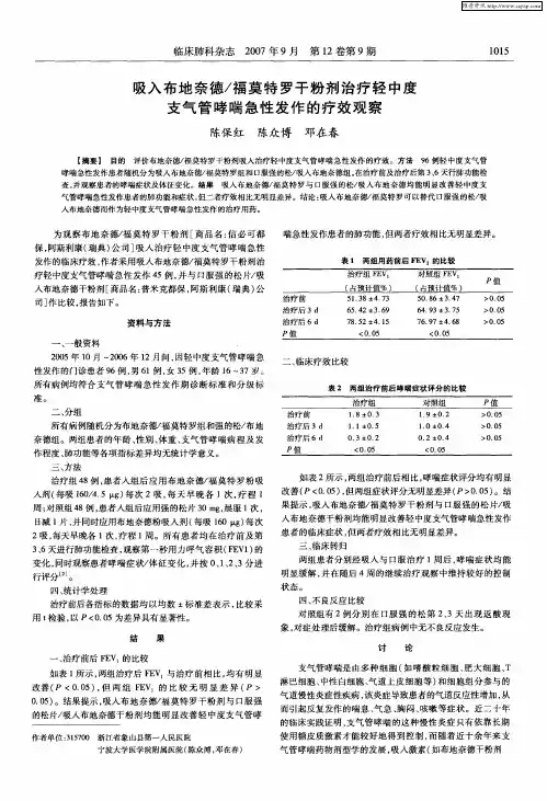 吸入布地奈德／福莫特罗干粉剂治疗轻中度支气管哮喘急性发作的疗效观察