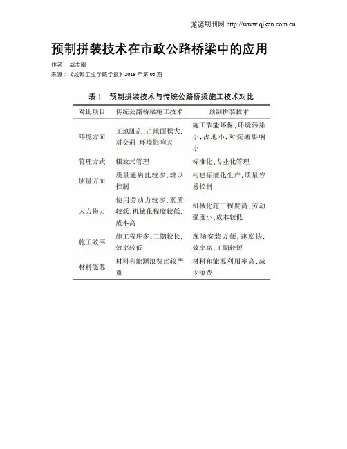 预制拼装技术在市政公路桥梁中的应用