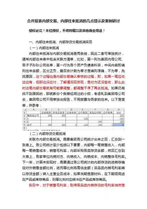 合并报表内部交易、内部往来抵消的几点提示及案例研讨