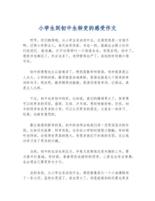 小学生到初中生转变的感受作文