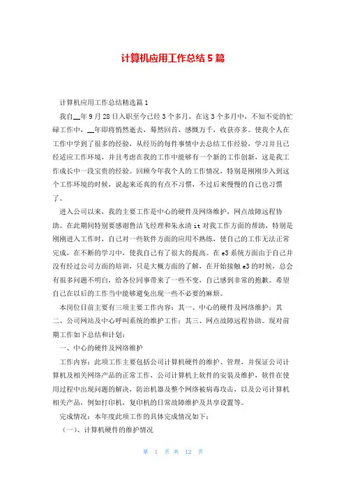 计算机应用工作总结5篇