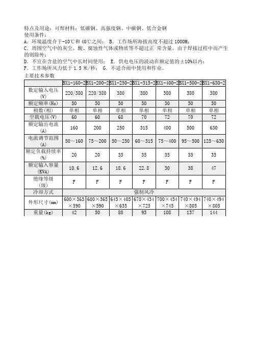 BX1系列交流弧焊机性能参数