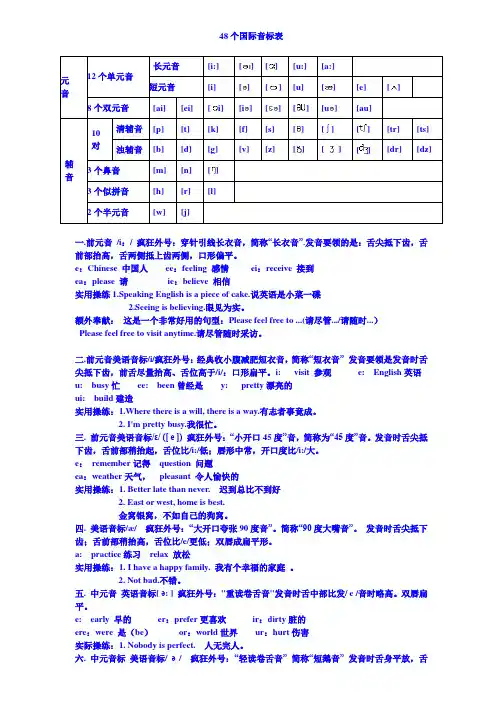 48个国际音标表(打印版)已整理