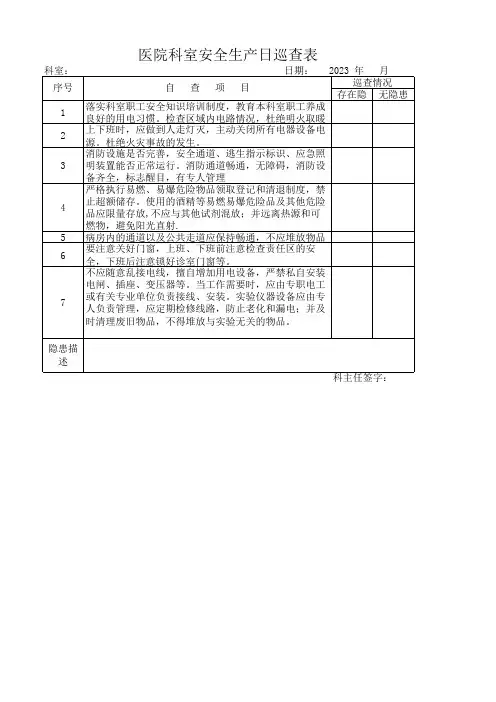 医院科室安全生产日巡查表