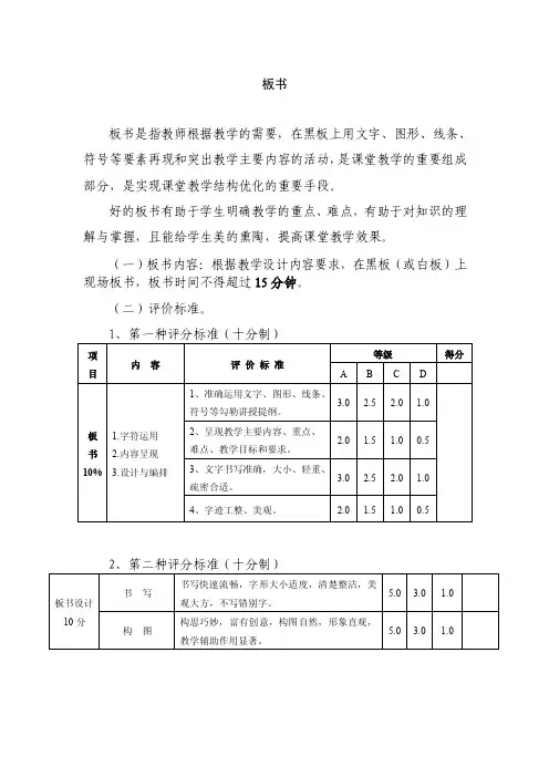 板书评分标准