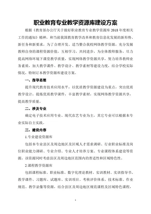 职业学校专业教学资源库建设方案