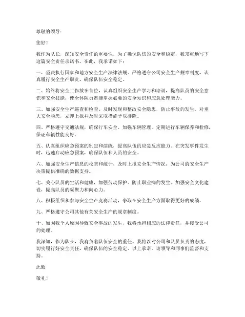 队长安全责任承诺书