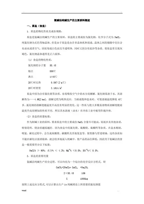 氨碱法纯碱生产的主要原料概述
