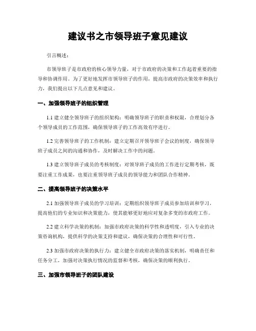 建议书之市领导班子意见建议