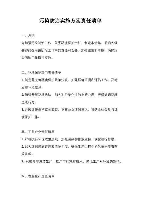 污染防治实施方案责任清单