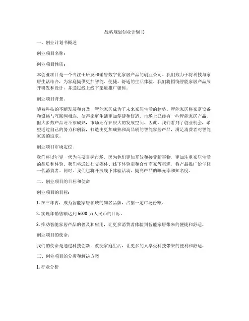 战略规划创业计划书