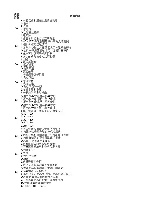 2020年护士执业考试真题-专业实务