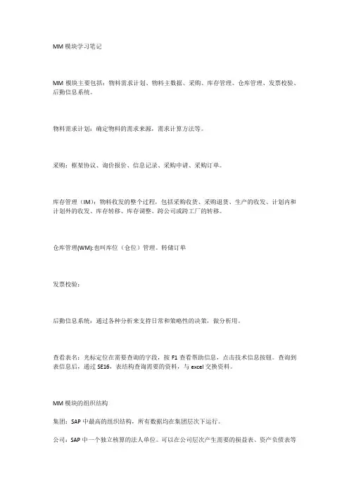 sap MM模块学习笔记