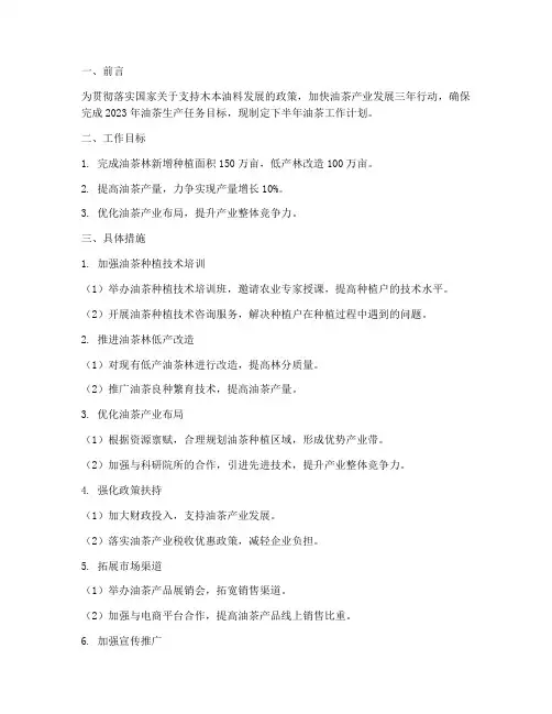 下半年油茶工作计划