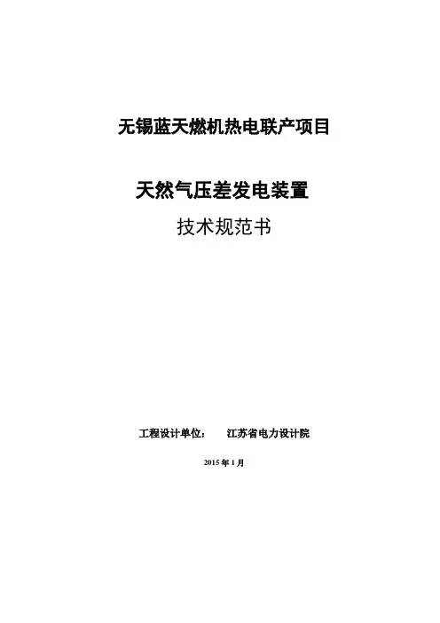 天然气压差发电装置技术规范书-初稿-XL-1