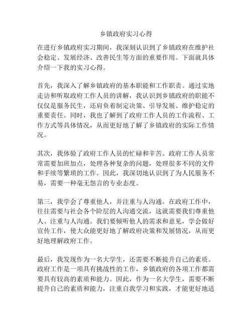 乡镇政府实习心得