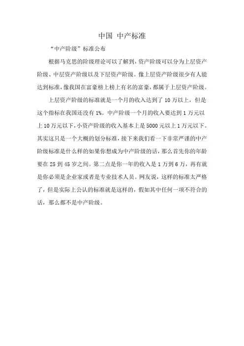 中国 中产标准