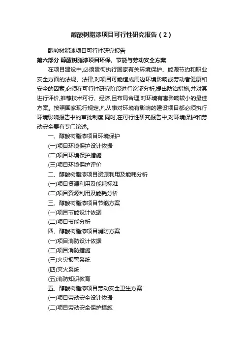 醇酸树脂漆项目可行性研究报告（2）