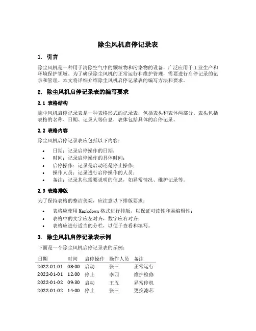 除尘风机启停记录表