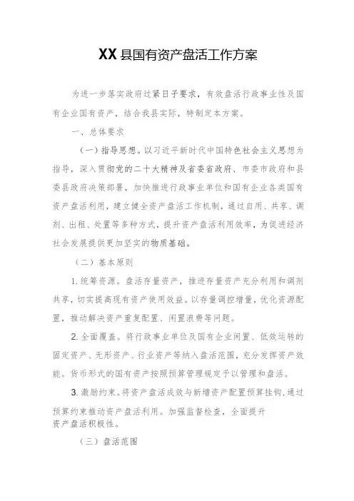 XX县国有资产盘活工作方案