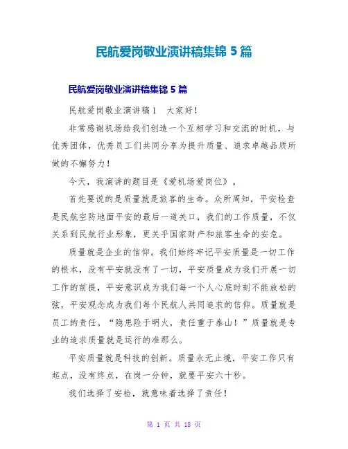 民航爱岗敬业演讲稿集锦5篇
