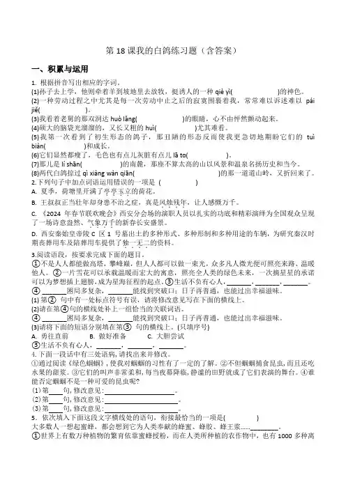 第18课《我的白鸽》同步练习