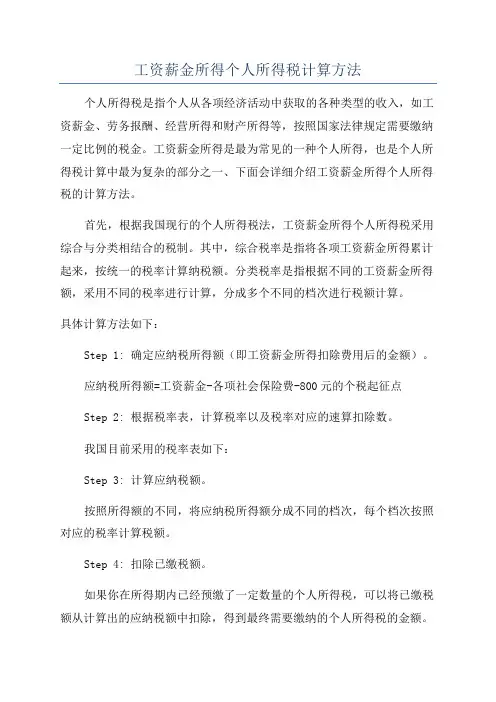 工资薪金所得个人所得税计算方法