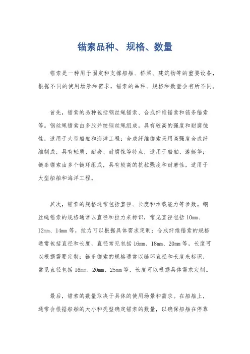 锚索品种、 规格、数量