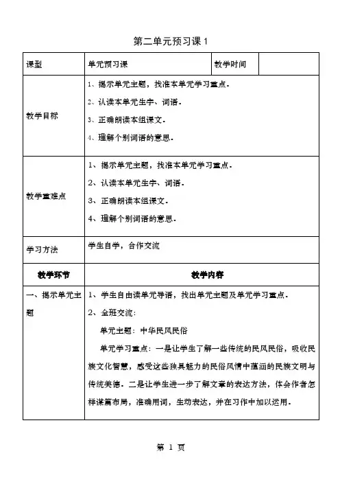 人教版语文六年级下单元新语文单元主题阅读备课教案