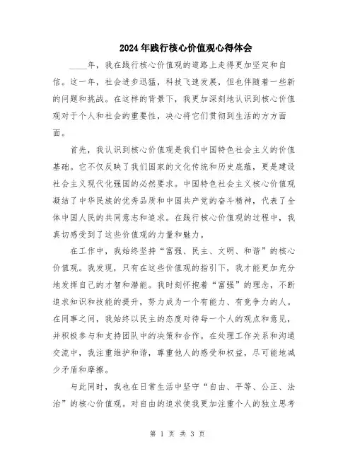 2024年践行核心价值观心得体会
