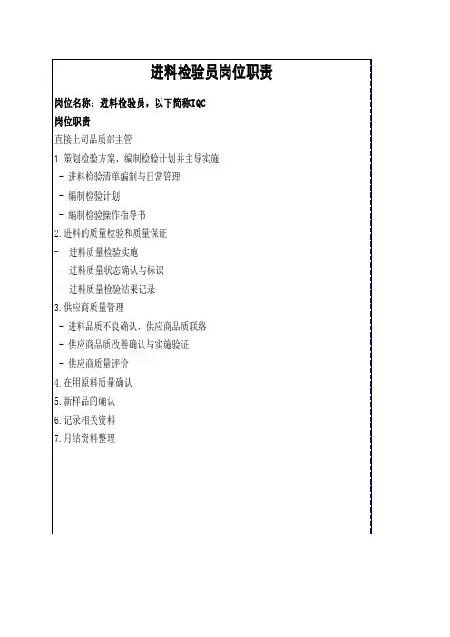 进料检验员岗位职责及流程