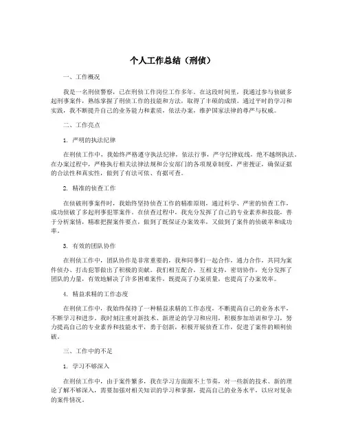 个人工作总结(刑侦)
