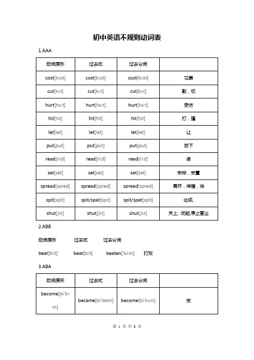 初中英语—不规则动词表的完整板块