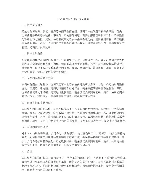 资产自查自纠报告范文8篇
