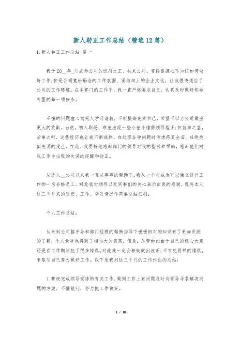 新人转正工作总结(精选12篇)