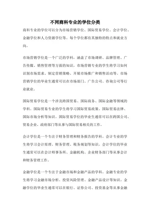 不同商科专业的学位分类
