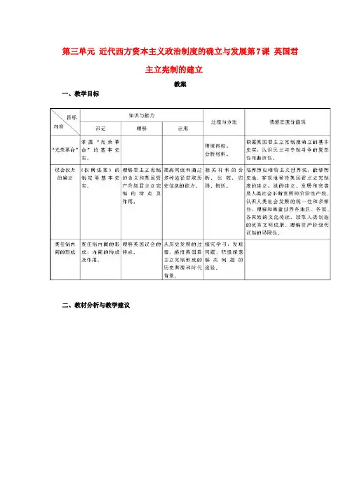 高中历史《英国君主立宪制的建立》教案1 新人教版必修1