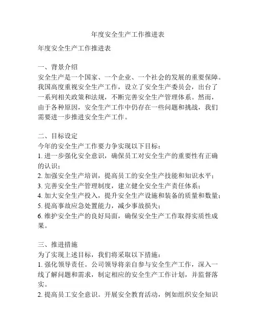 年度安全生产工作推进表