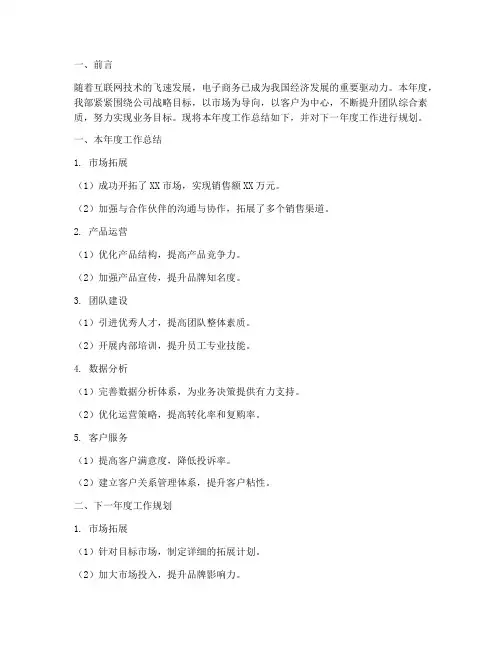 电商部年度总结规划范文