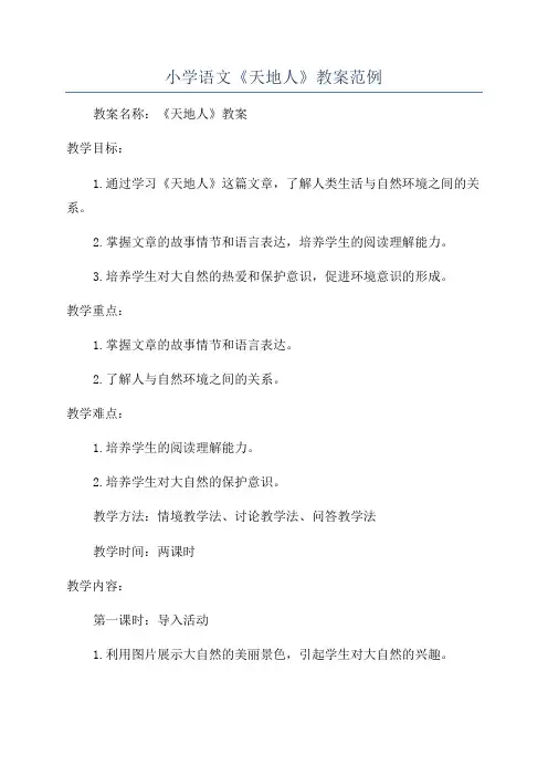 小学语文《天地人》教案范例