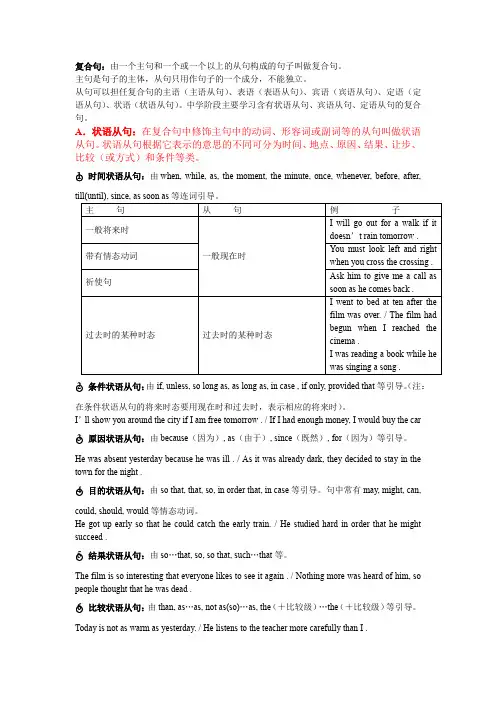 英语从句(状语从句、宾语从句、定语从句)