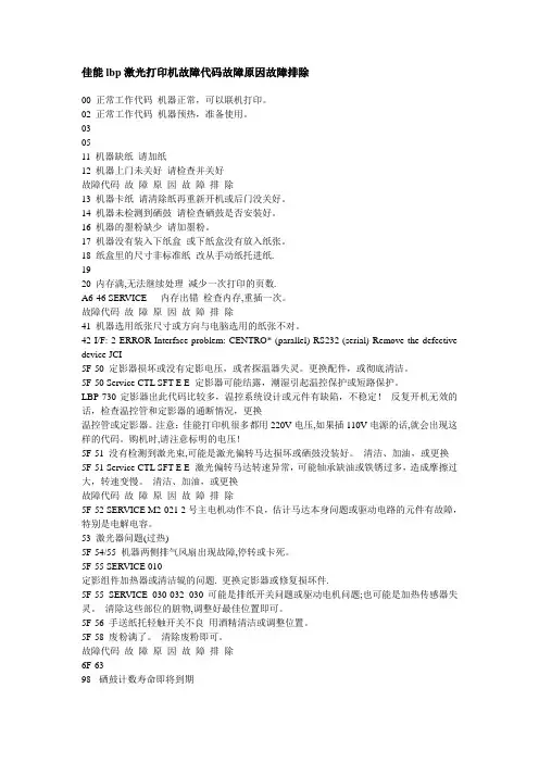 佳能lbp激光打印机故障代码故障原因故障排除