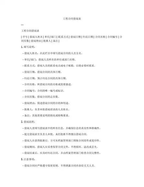 工程合同借阅表
