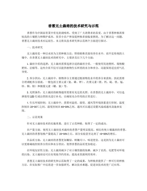 香葱无土栽培的技术研究与示范