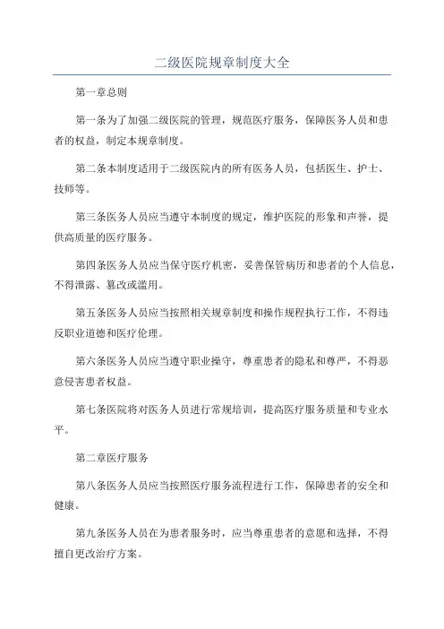 二级医院规章制度大全