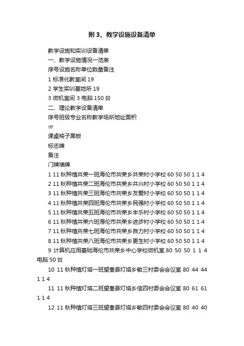 附3、教学设施设备清单