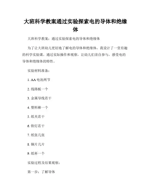 大班科学教案通过实验探索电的导体和绝缘体
